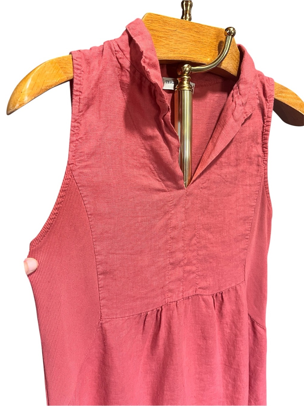 Terzo Millennio 100% Linen Sleeveless Coral Mini Dress with Cotton Panels Small - Picture 2 of 9